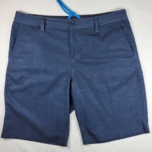 Hang Ten Hybrid SHORTS Mens 36 Dark Blue Heathered Drawstring Zip Ltwt Pockets